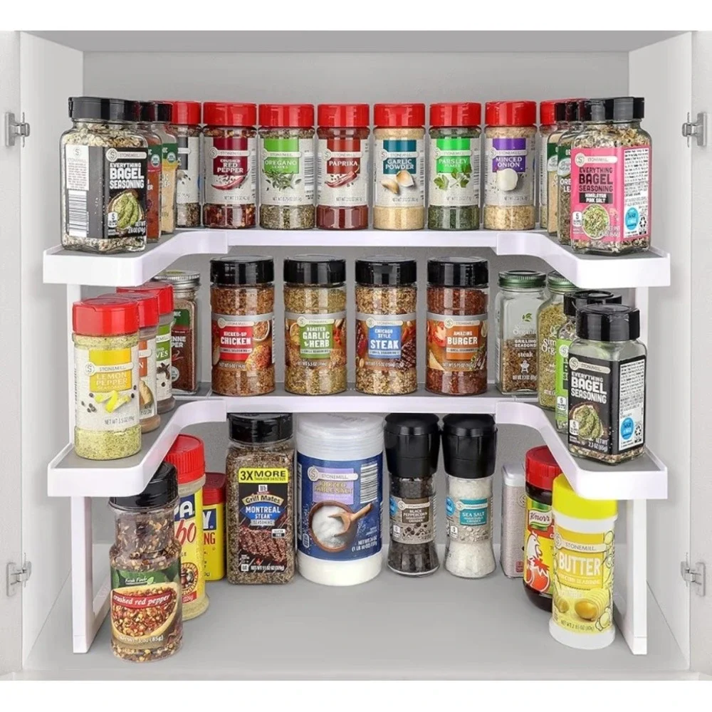 Spicy Shelf Stackable Cabinet‎ Organizer Adjustable Kitchen Storage Set of 2 NEW
